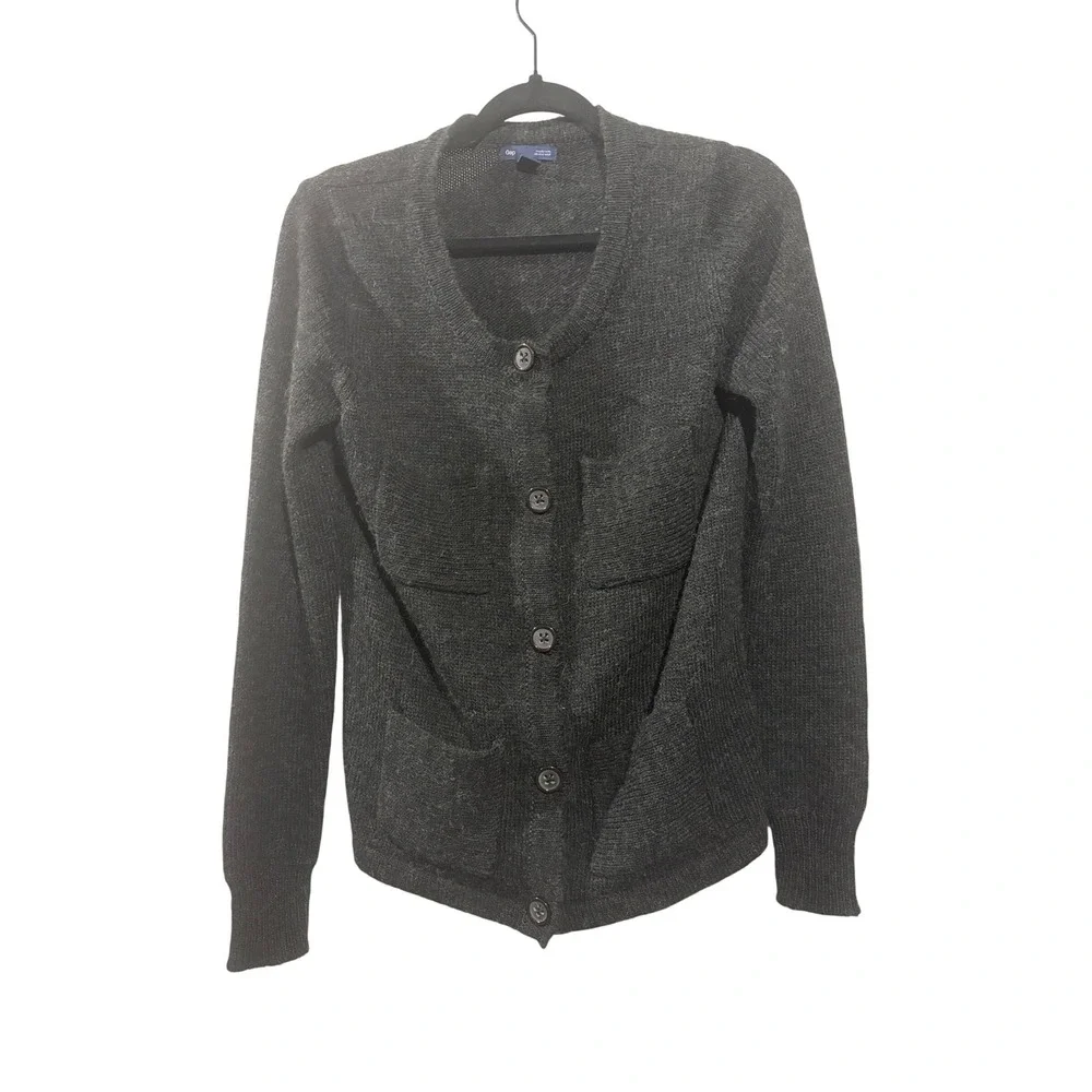 Gap‎ Womens Alpaca Wool Blend Cardigan Charcoal Grey 4 Pocket Button Sweater M